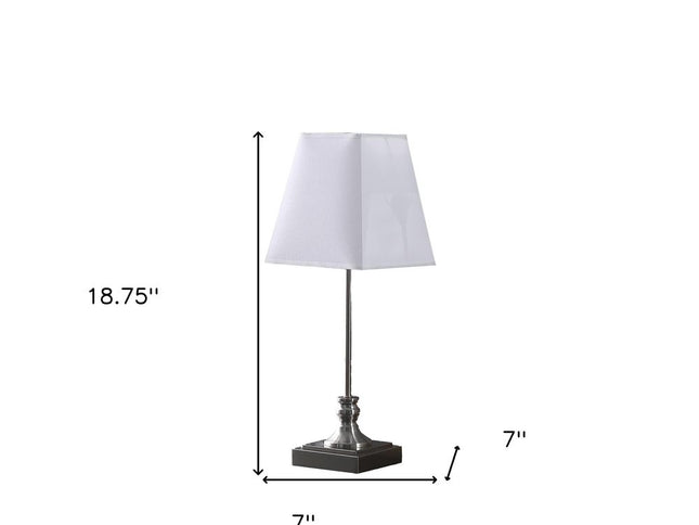 19" Silver Bedside Table Lamp With White Empire Shade