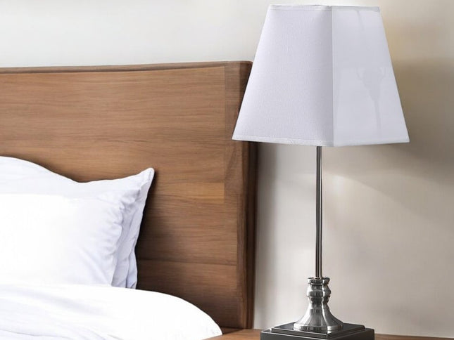 19" Silver Bedside Table Lamp With White Empire Shade