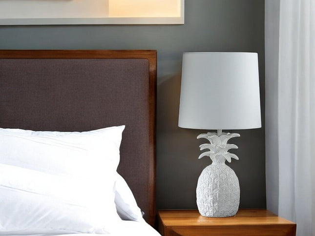 17" White Pineapple Table Lamp With White Empire Shade