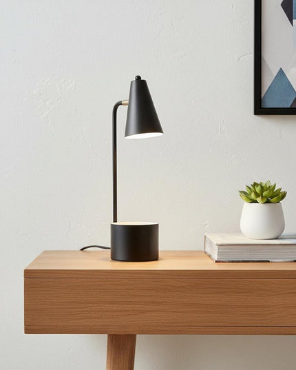 20" Black Desk Table Lamp With Black Cone Shade