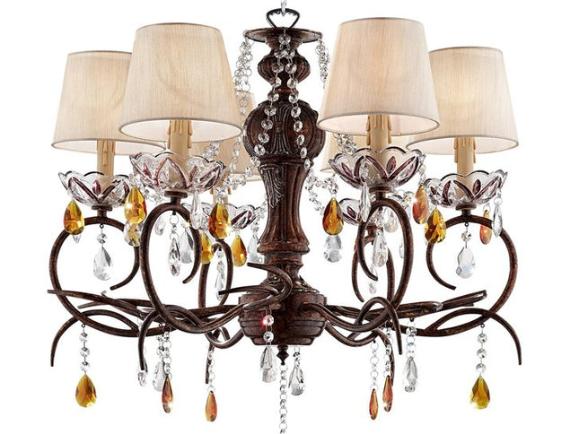 Burnished Bronze Hanging Ceiling Lamp with Clear and Amber Crystals