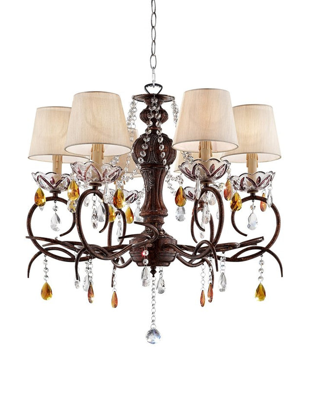Burnished Bronze Hanging Ceiling Lamp with Clear and Amber Crystals