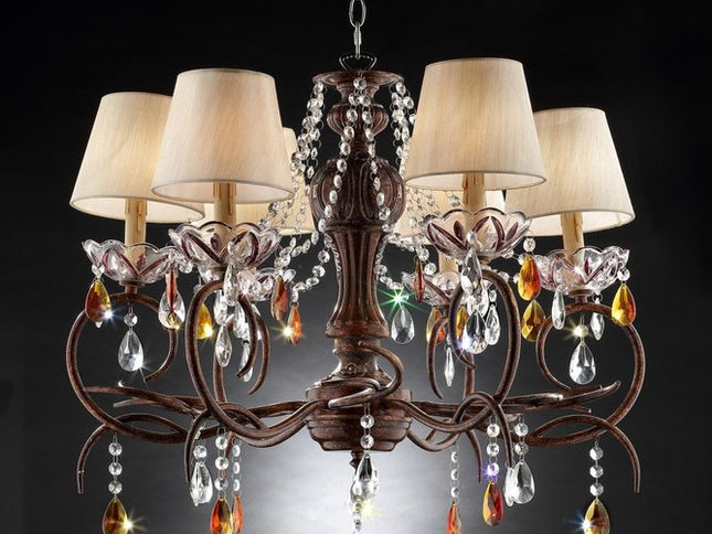 Burnished Bronze Hanging Ceiling Lamp with Clear and Amber Crystals