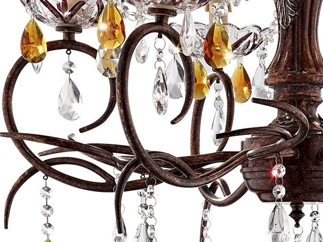 Burnished Bronze Hanging Ceiling Lamp with Clear and Amber Crystals