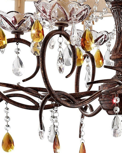 Burnished Bronze Hanging Ceiling Lamp with Clear and Amber Crystals