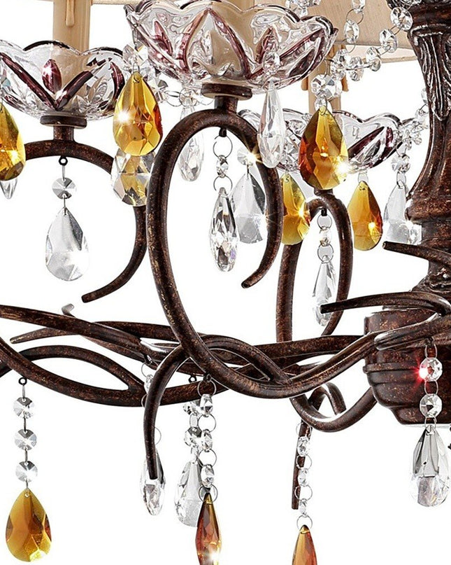 Burnished Bronze Hanging Ceiling Lamp with Clear and Amber Crystals
