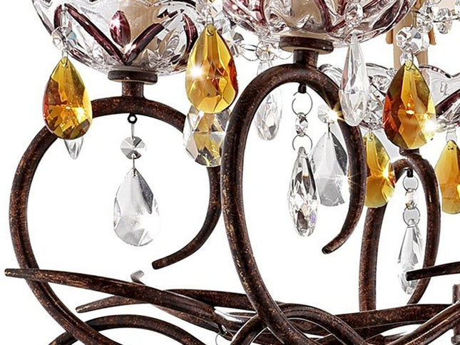 Burnished Bronze Hanging Ceiling Lamp with Clear and Amber Crystals