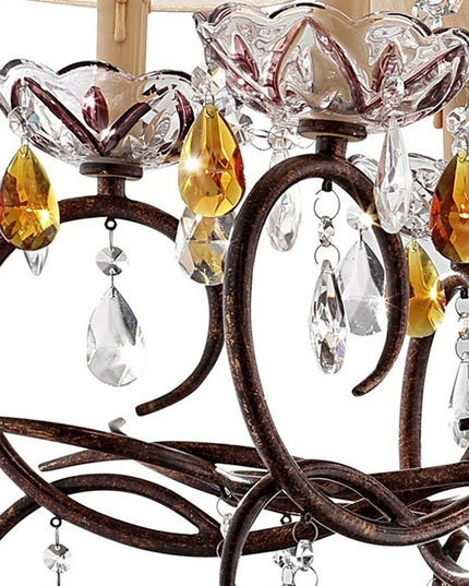 Burnished Bronze Hanging Ceiling Lamp with Clear and Amber Crystals