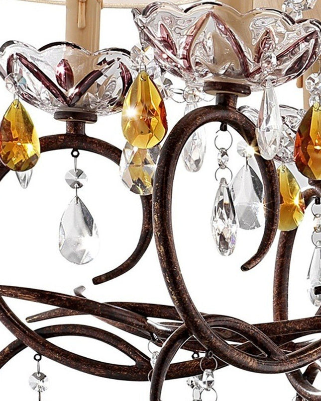 Burnished Bronze Hanging Ceiling Lamp with Clear and Amber Crystals