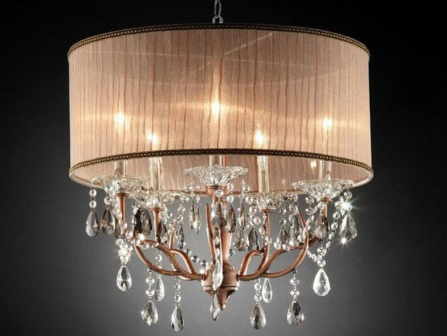 Silver and Pink Faux Crystal Hanging Chandelier Lamp