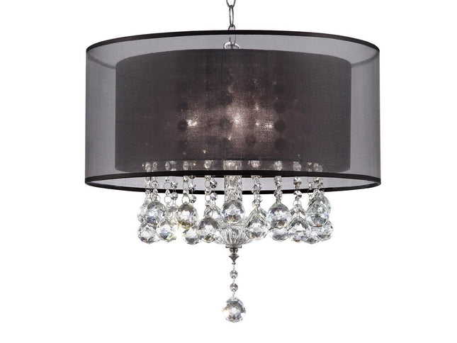 Contempo Silver Ceiling Lamp with Black Shade and Crystal Accents