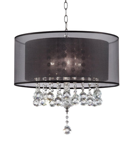 Contempo Silver Ceiling Lamp with Black Shade and Crystal Accents