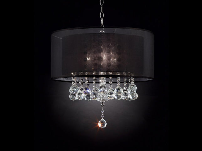 Contempo Silver Ceiling Lamp with Black Shade and Crystal Accents