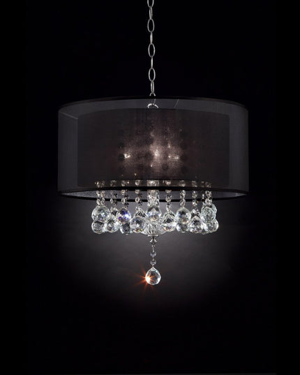 Contempo Silver Ceiling Lamp with Black Shade and Crystal Accents