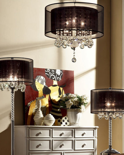 Contempo Silver Ceiling Lamp with Black Shade and Crystal Accents