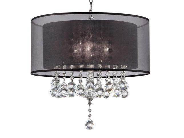 Contempo Silver Ceiling Lamp with Black Shade and Crystal Accents