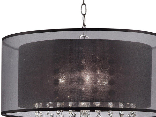 Contempo Silver Ceiling Lamp with Black Shade and Crystal Accents