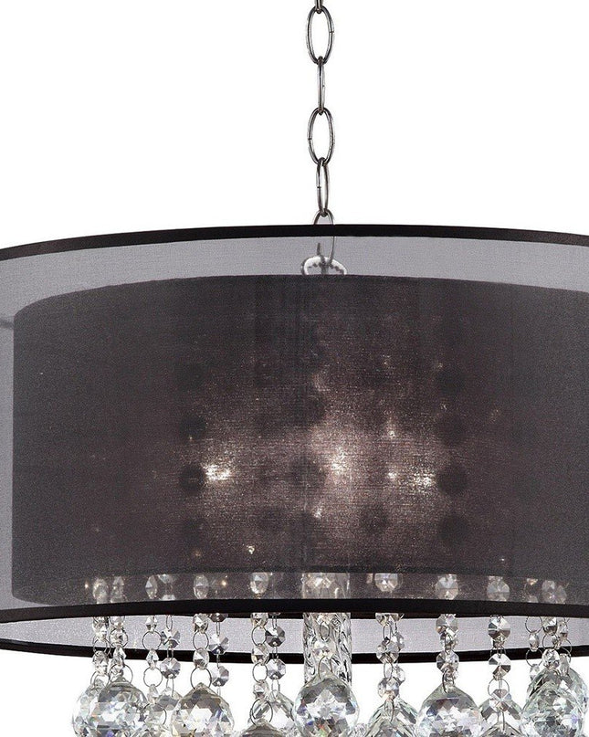 Contempo Silver Ceiling Lamp with Black Shade and Crystal Accents