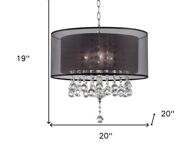 Contempo Silver Ceiling Lamp with Black Shade and Crystal Accents