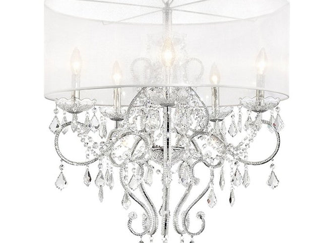 Glam Silver Faux Crystal Hanging Celing Lamp with See Thru Shade