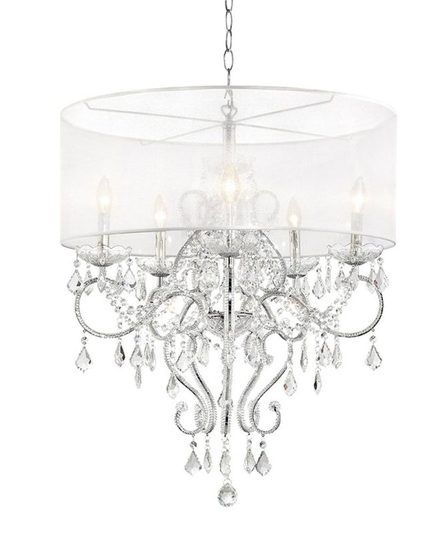 Glam Silver Faux Crystal Hanging Celing Lamp with See Thru Shade