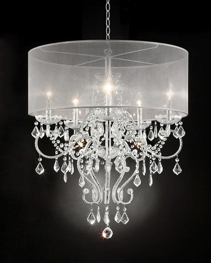 Glam Silver Faux Crystal Hanging Celing Lamp with See Thru Shade