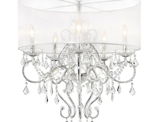 Glam Silver Faux Crystal Hanging Celing Lamp with See Thru Shade