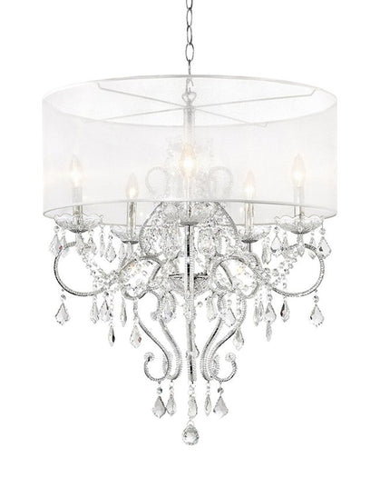 Glam Silver Faux Crystal Hanging Celing Lamp with See Thru Shade