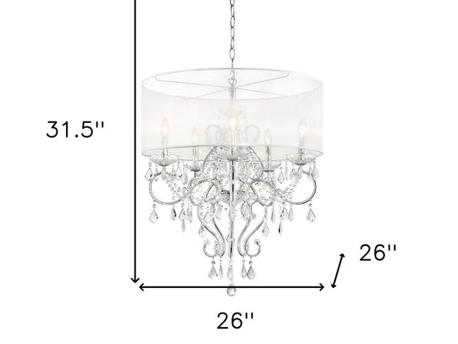 Glam Silver Faux Crystal Hanging Celing Lamp with See Thru Shade