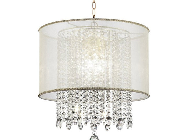 Primo Gold Finish Ceiling Lamp with Crystal Accents and White Shade