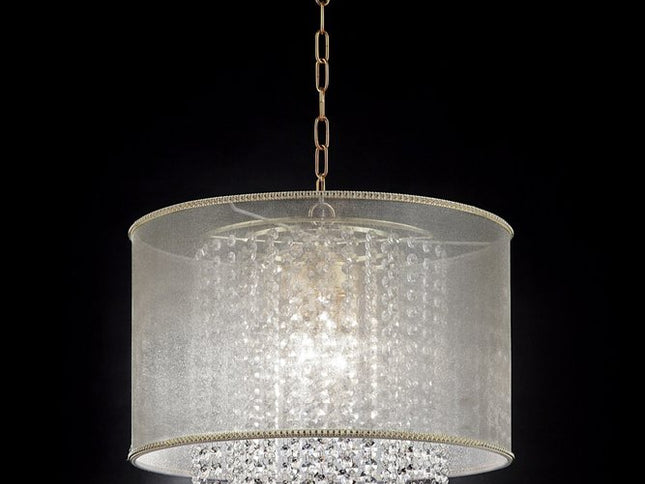 Primo Gold Finish Ceiling Lamp with Crystal Accents and White Shade