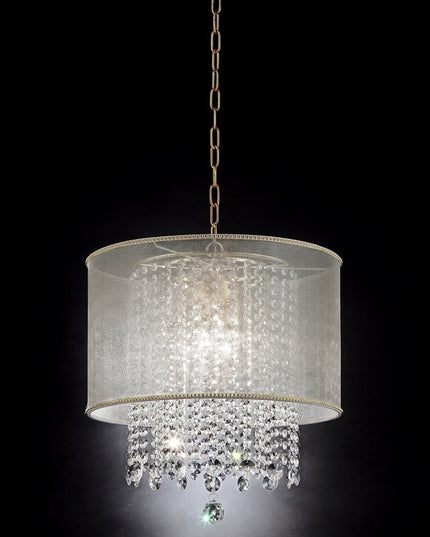 Primo Gold Finish Ceiling Lamp with Crystal Accents and White Shade
