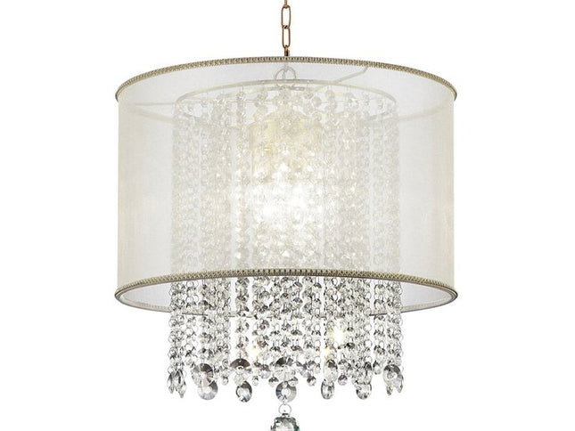 Primo Gold Finish Ceiling Lamp with Crystal Accents and White Shade