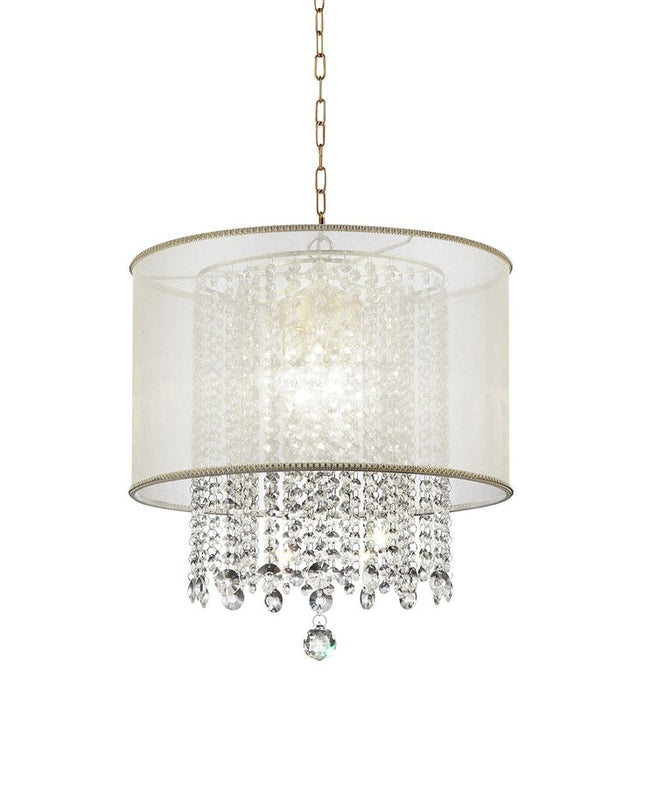 Primo Gold Finish Ceiling Lamp with Crystal Accents and White Shade