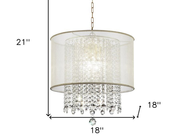 Primo Gold Finish Ceiling Lamp with Crystal Accents and White Shade