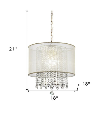 Primo Gold Finish Ceiling Lamp with Crystal Accents and White Shade