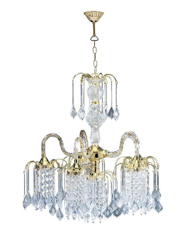 Two Tier Crystal and Gold Hanging Chandelier Light