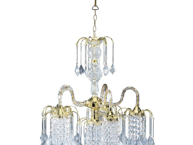Two Tier Crystal and Gold Hanging Chandelier Light