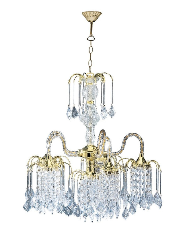 Two Tier Crystal and Gold Hanging Chandelier Light