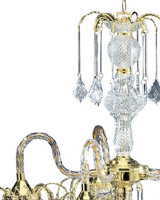 Two Tier Crystal and Gold Hanging Chandelier Light
