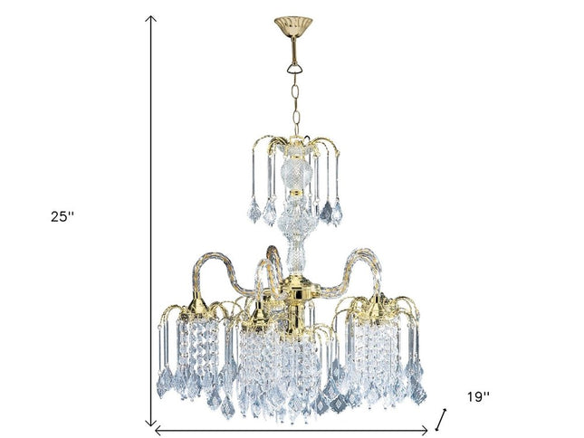 Two Tier Crystal and Gold Hanging Chandelier Light