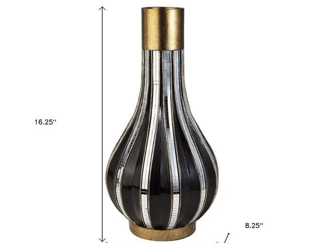16" Gold and Black Striped Bud Polyresin Table Vase