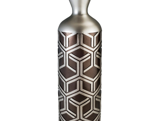 22" Brown and Silver Geometric Cylinder Polyresin Floor Vase