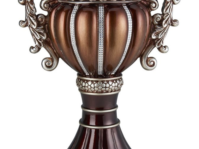 18" Bronze and Silver Floral Urn Polyresin Table Vase With Stones