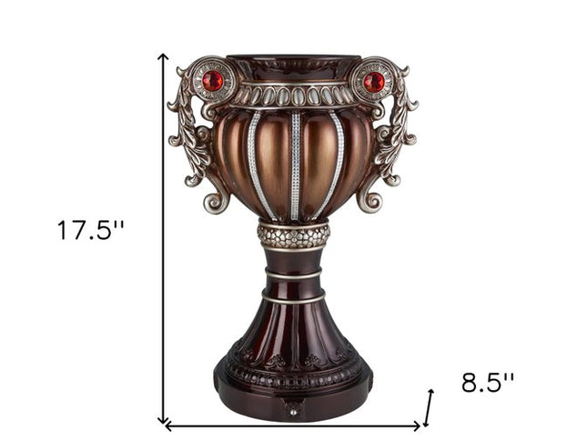 18" Bronze and Silver Floral Urn Polyresin Table Vase With Stones