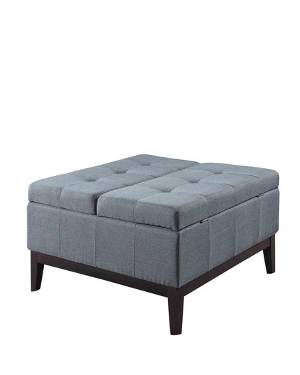 36" Slate Blue Linen And Black Tufted Storage