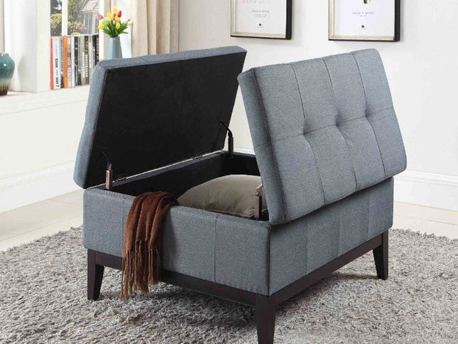 36" Slate Blue Linen And Black Tufted Storage