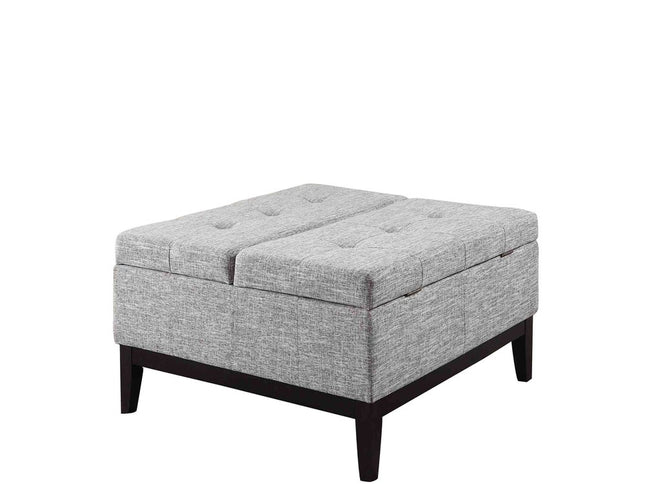 36" Light Gray Linen And Black Tufted Storage