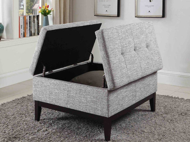 36" Light Gray Linen And Black Tufted Storage