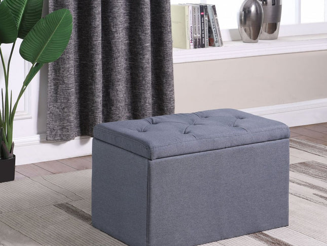 17" Dark Gray Linen Tufted Storage Ottoman